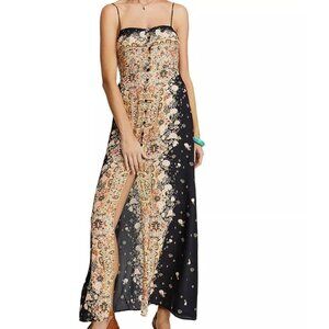 Free People  Morning Song Printed Maxi Dress Boho Whimsical Lace L